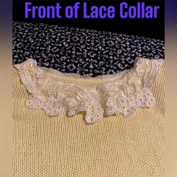 EUC Vintage 80s oversized Large Cotton Sweater with shoulder pads Lace Collar - Picture 3 of 5